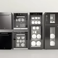 Modern Kitchen Appliances With Black Stainless Steel And Glass Doors For Dishes Storage