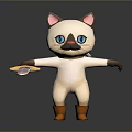 Cute Cartoon Cat Character With Blue Eyes Pink Ears Holding Knife And Brown Boots
