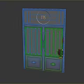 Traditional Blue Wooden Chinese Double Door With Circular Pattern Metal Strips And Brass Fittings