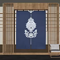 Traditional Navy Blue Curtain With White Fish Pattern And Floral Decorations