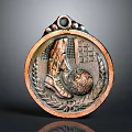 Bronze Medal Featuring Football Boots Soccer Ball and Grid Pattern with Laurel Wreath Design