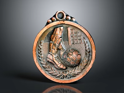 Bronze Medal Featuring Football Boots Soccer Ball and Grid Pattern with Laurel Wreath Design 3d model