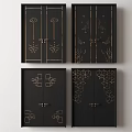 Black Double Doors With Intricate Gold Ornate Patterns And Geometric Designs 3d model