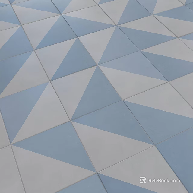 Modern Blue and Gray Triangular Pattern Floor Tiles for Interior Spaces 3d model