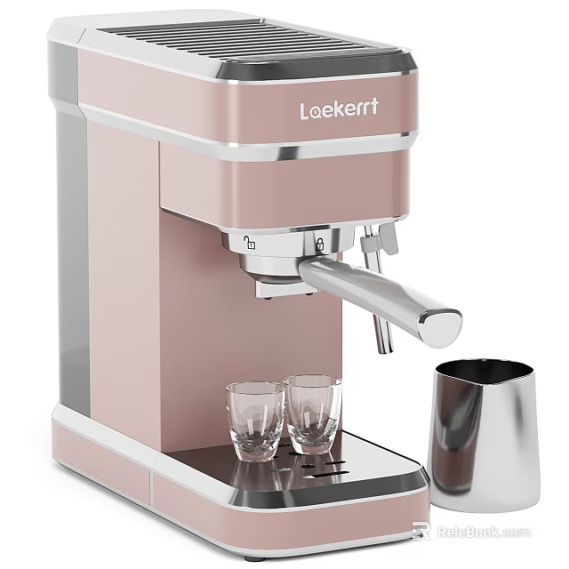 Kitchen Appliance Pink Coffee Machine With Glass Cups And Stainless Steel Container 3d model 