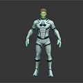 Game Movie Character Male with White Blue Bodysuit 3D Model Standing Pose Futuristic Design