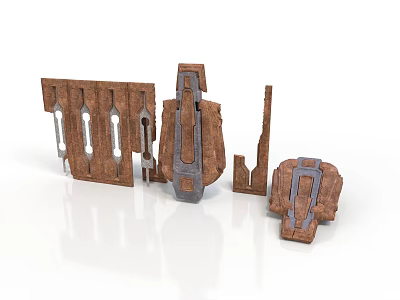 3D Modeled Sci-Fi Architectural Components With Rustic Metal Texture And Futuristic Design 3d model