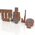 3D Modeled Sci-Fi Architectural Components With Rustic Metal Texture And Futuristic Design