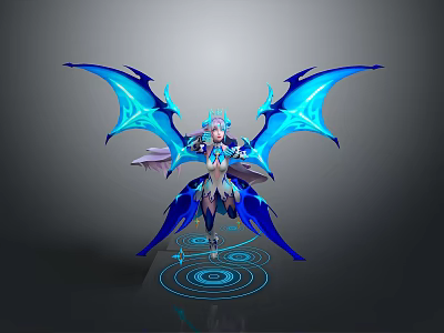 Fantasy Character Design With Blue Glowing Wings And Magic Aura Effects 3d model