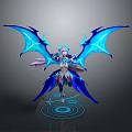 Fantasy Character Design With Blue Glowing Wings And Magic Aura Effects