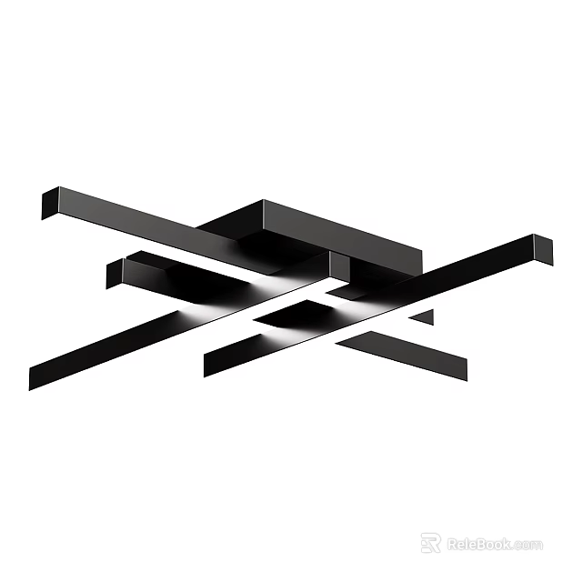 Modern Black Geometric Ceiling Light With Crossed Strips Design And Sleek Structure 3d model