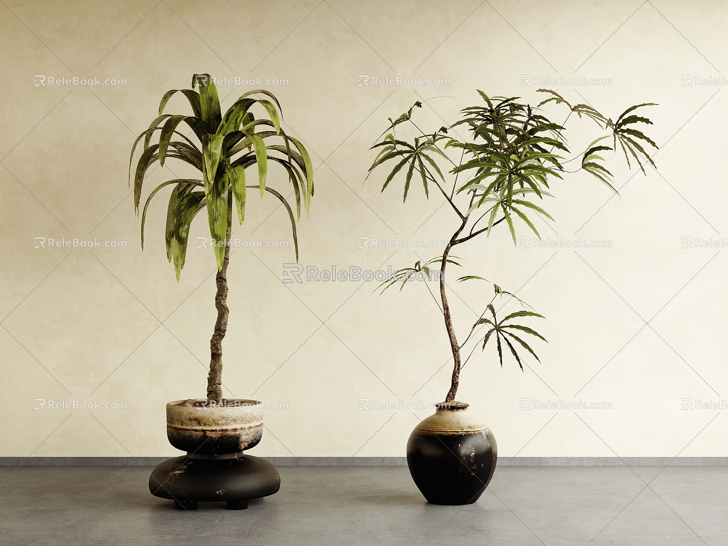 Middle ancient style green plant potted plant potted plant 3d model