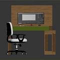Wooden Home Office Desk With Green Drawers White Chair And Monitor