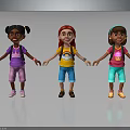 Three Young Girls Holding Hands Wearing Different Colored Shirts And Shorts With Backpacks Standing Together