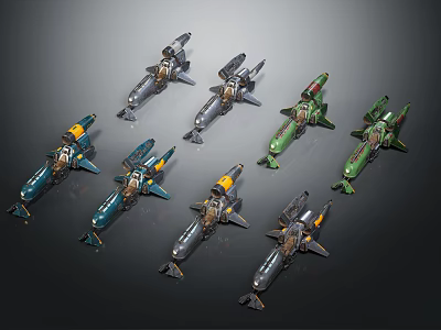 Various Vintage Colorful Spacecraft Models With Mechanical Details And Diverse Designs 3d model