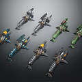 Various Vintage Colorful Spacecraft Models With Mechanical Details And Diverse Designs