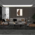 Modern Living Room Interior Design With Grey Sofa Coffee Table Decorative Painting And Carpet