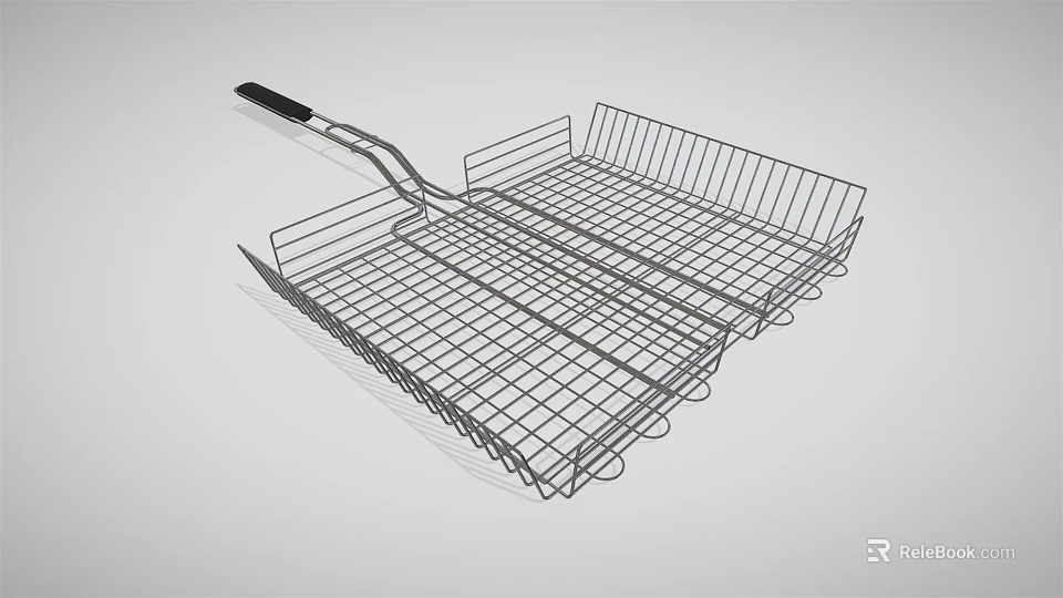 Stainless Steel Wire Mesh Basket With Ergonomic Handle For Kitchen Cooking Tools 3d model 