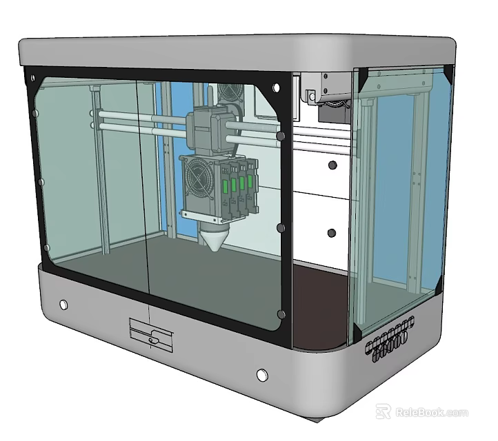 Modern Office Appliance 3D Printer With Transparent Enclosure And Internal Components 3d model 
