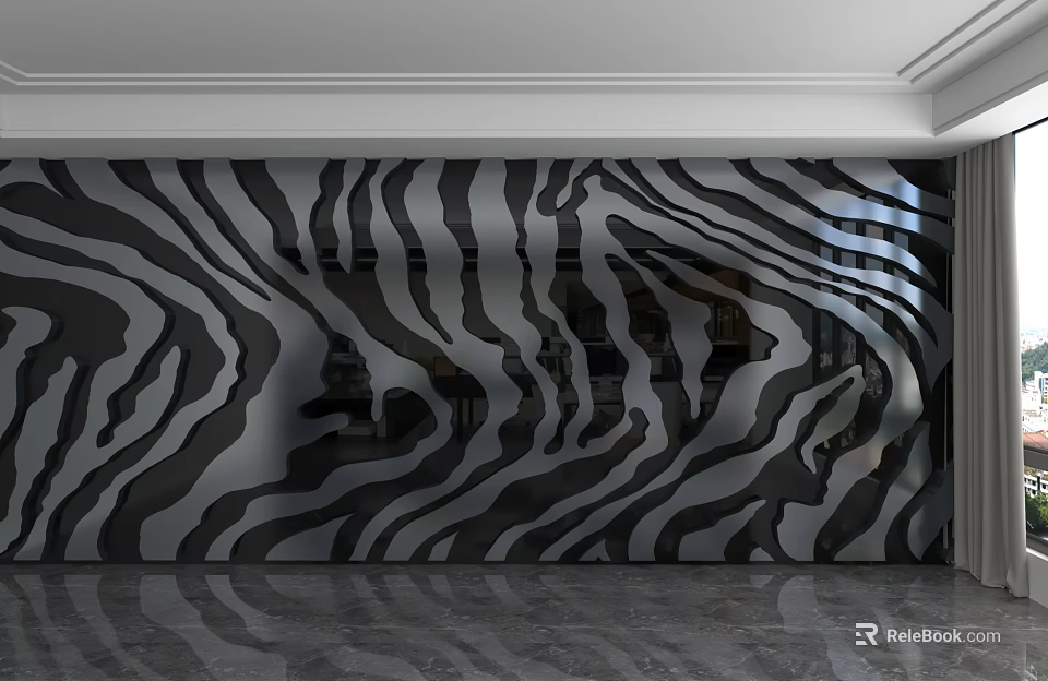 Stylish Modern Background Wall Featuring Black and White Zebra Stripe Design 3d model