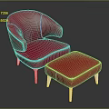 Stylish Red Armchair and Ottoman with White Legs Modern Design Elements