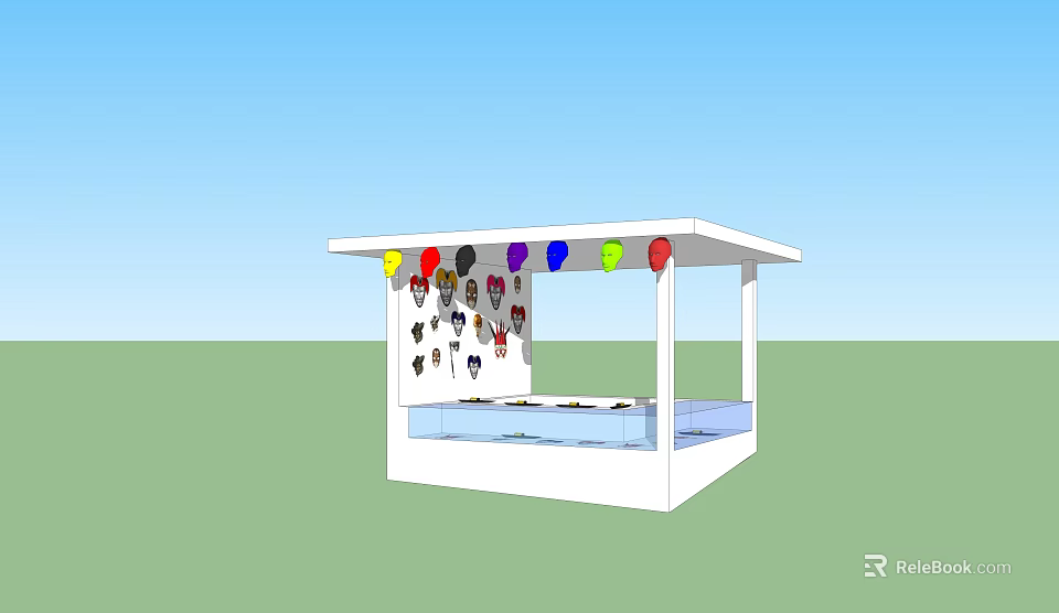 White Kiosk Decorated With Colorful Balloons Displaying Small Items On Counter 3d model 