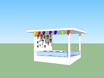 White Kiosk Decorated With Colorful Balloons Displaying Small Items On Counter 3d model