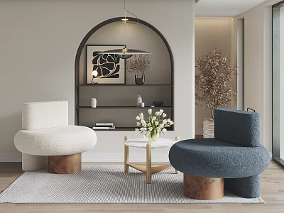 Cozy Modern Casual Sofa Set with White Blue Sofas Wooden Bases and Small Coffee Table 3d model