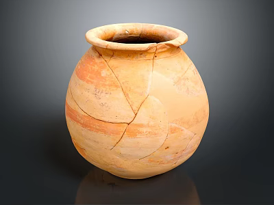 Ancient Terracotta Clay Pot With Tan Stripes And Surface Cracks 3d model