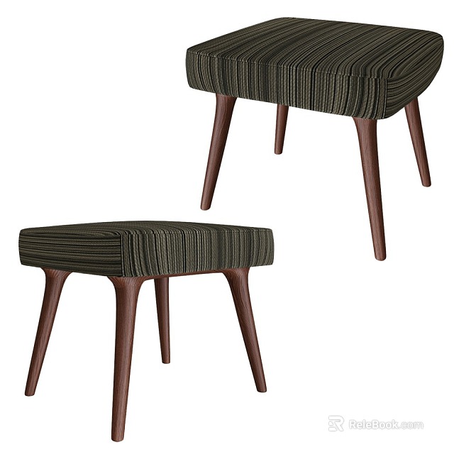 Modern Stylish Stool With Striped Fabric Upholstery And Wooden Legs 3d model 