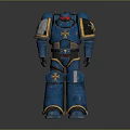Blue Armored Robot Character With Red Eyes And Gold Accents In Sci Fi Setting