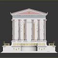 Classical Style Building With Pink Roof White Columns Steps And Golden Decorations