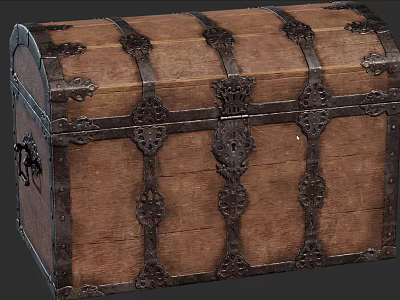 Vintage Wooden Trunk With Ornate Metal Hardware And Classic Design Details 3d model