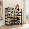 Black Multi Tiered Shoe Rack Organizing Various Shoes Home With Decorative Items On Top