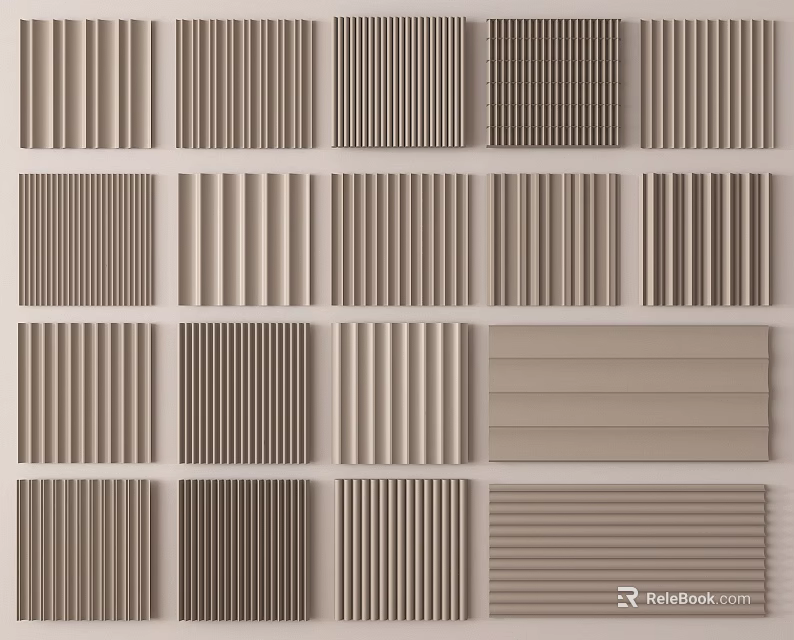 Various Wall Paneling Styles With Vertical Horizontal Stripes In Neutral Beige Tones 3d model 