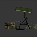 Outdoor Garden Scene With Green Canopy Swing Striped Seat Grill And Accessories