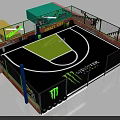 Mini Fenced Basketball Court With Black Surface Green Area And Monster Energy Logo