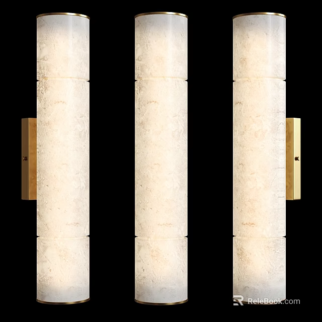 Sleek Stone Column Wall Sconce With Brass Mounts For Modern Interior Decor 3d model 