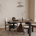 Modern Dining Space Interior With Round Wooden Table Chairs Pendant Light And Potted Plant