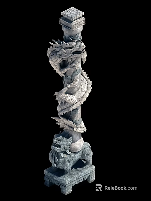 Intricately Carved Dragon Stone Pillar With Traditional Chinese Design And Detailed Patterns 3d model 