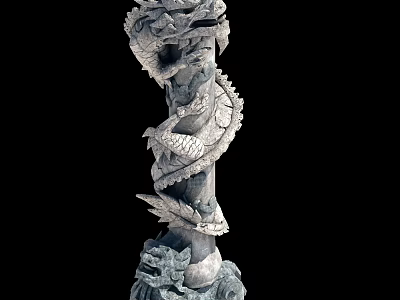 Intricately Carved Dragon Stone Pillar With Traditional Chinese Design And Detailed Patterns 3d model