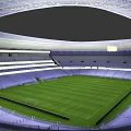 Modern Sports Stadium With Green Football Field And Seating Areas For Fitness Activities