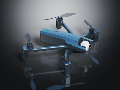 Sleek Modern Blue Electronic Drone With Four Propellers And HD Camera Feature 3d model