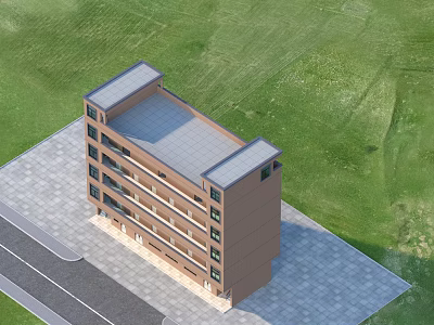 Modern Multi Storey Residential Building With Brown Exterior Green Lawn And Paved Ground 3d model
