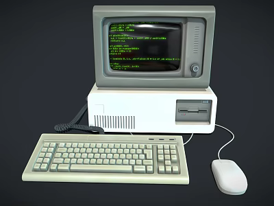 Vintage Computer Setup With Green Code Monitor Keyboard And Mouse 3d model