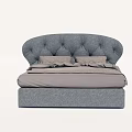 Modern Gray Upholstered Double Bed with Tufted Headboard and Soft Pillows 3d model