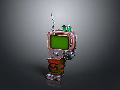 Retro Portable Computer Featuring Green Screen Antenna and Metal Body Design 3d model