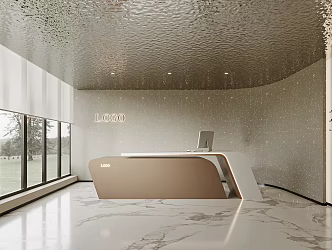 Modern Front Desk Reception Hall Modern Front Desk Shaped Front Desk Curtain Luminous Concrete Metal Wave Board 3d model