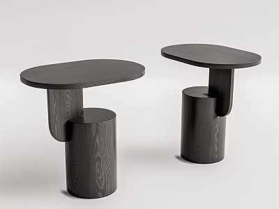 Two Modern Black Wooden Round Side Tables With Minimalist Design And Cylindrical Bases 3d model