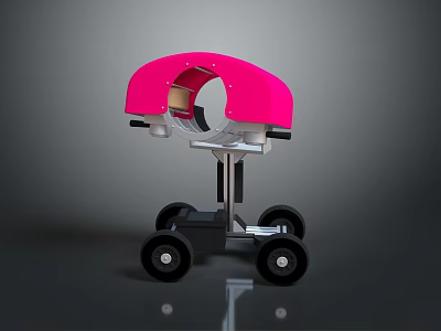 Mechanical Weapon With Pink Curved Top Black Base And Moving Wheels 3d model